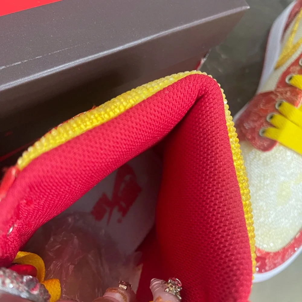 Custom Red, Yellow Rhinestone Crystal Nike Air Jordan Sneakers,Size Euro 41,